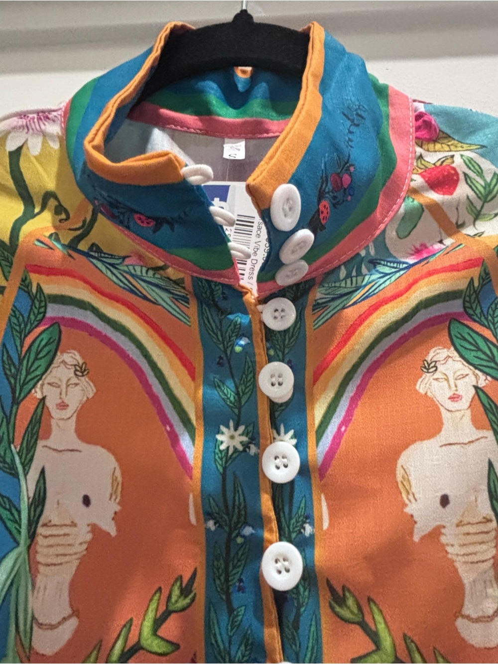 Multicolor Patchwork Mini Dress with Teal and Pink Accents - Picture 4 of 7